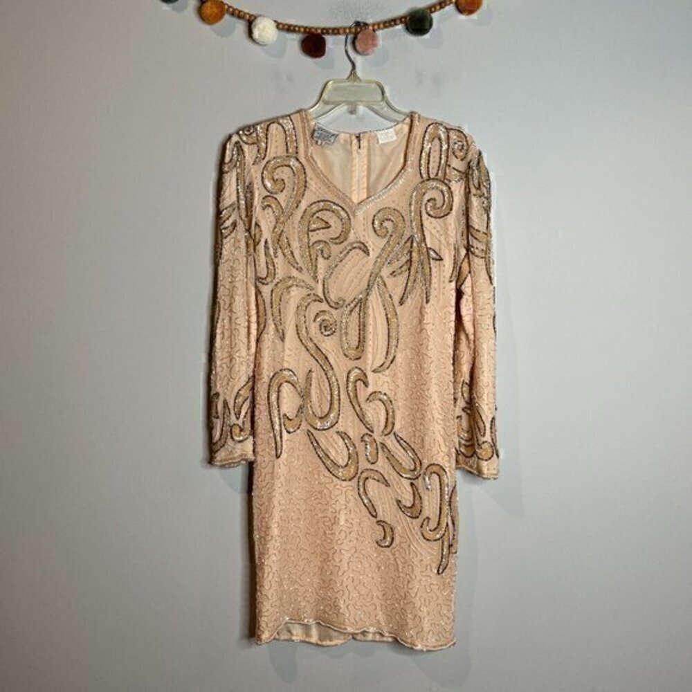 Vintage silk beaded long sleeve dress
